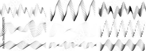 A collection of various black and white halftone wave patterns