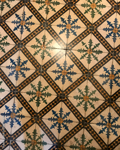 Antique Floral Ceramic Floor Tiles with Geometric Pattern in Marrakech
