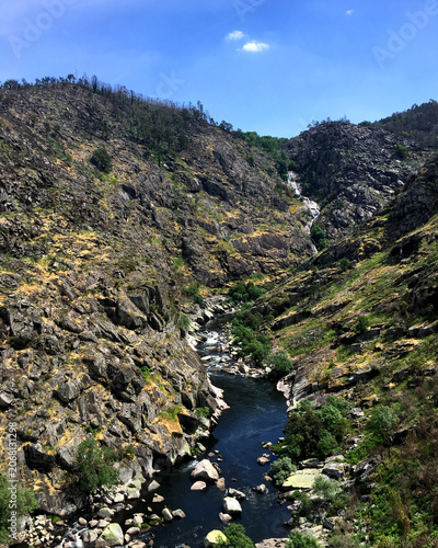 Paiva River Gorge with Rocky Canyon Walls and Waterfall at Arouca, Portugal