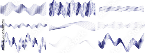 Collection of blue and white wavy lines and patterns for design and decoration purposes