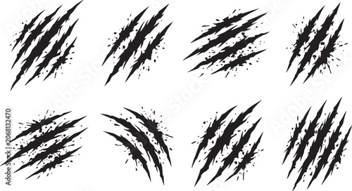 Obraz na plátne Black monster claw scratches with ink splatters and wild animal rip marks vector