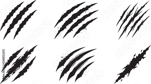 Obraz na plátne Black monster claw scratches and wild animal rip marks vector set