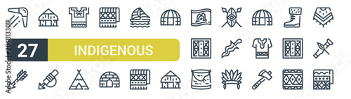 Canvastavla Set of 27 outline Indigenous People icons for modern UI, landing pages and digital services