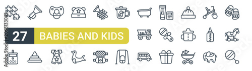 Bild auf Leinwand Set of 27 outline Babies and Kids icons for modern UI, landing pages and digital services