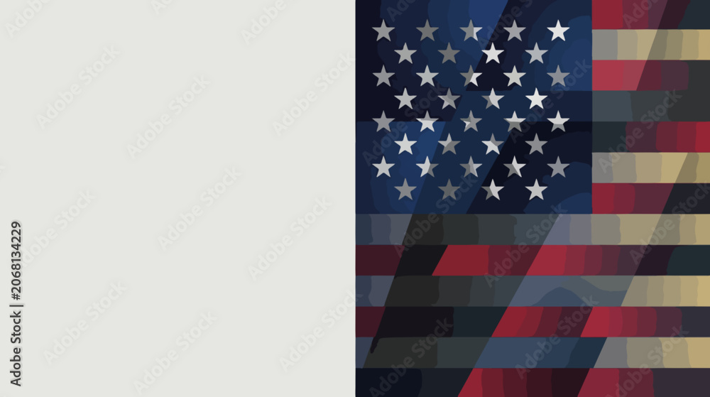 Obraz premium Geometric abstract American flag poster. U.S. Independence Day vector illustration with copy space. Patriotic flat design template