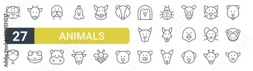 Photography Set of 27 outline Animals icons for modern UI, landing pages and digital services