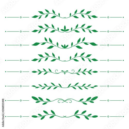 Simple Green Leaf Botanical Dividers Set for Text Ornaments