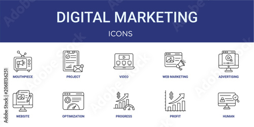 Foto Set of 10 thin line Digital Marketing icons for dashboards, websites and mobile app layouts