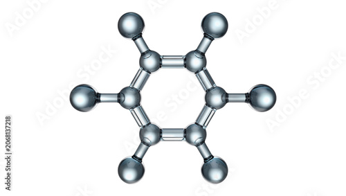 Cuadro en lienzo Isolated abstract 3D render of a benzene molecule model for chemistry and scienc