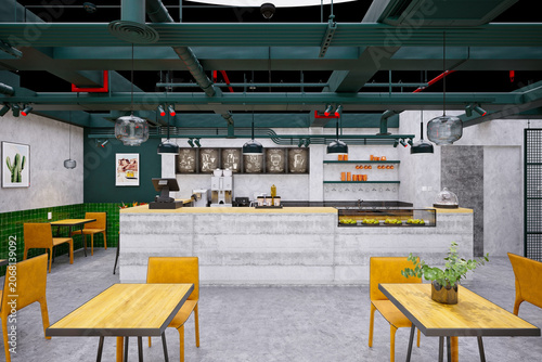 restaurant cafe interior, 3d render