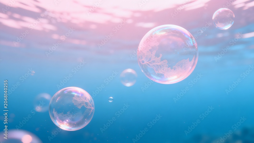 Fototapeta premium Underwater bubbles with light reflections