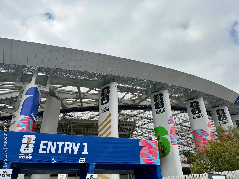 Naklejka premium SoFi stadium in Los Angeles, California hosts the 2026 FIFA World Cup Soccer event
