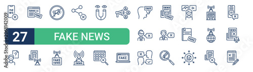 Картината върху платно Set of 27 thin line Fake News icons for app screens, websites and product dashboards