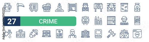 Canvastavla Set of 27 thin line Crime icons for app screens, websites and product dashboards