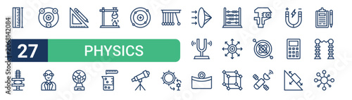Schilderij op canvas Set of 27 thin line Physics icons for app screens, websites and product dashboards