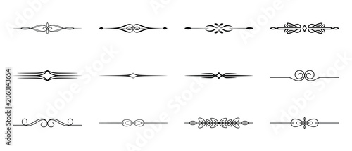 Quadro em tela Elegant ornamental line divider set isolated on white background, design element for text separation