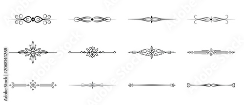 Tablou pe pânză Geometric decorative lines and symmetrical floral dividers for book formatting and styling