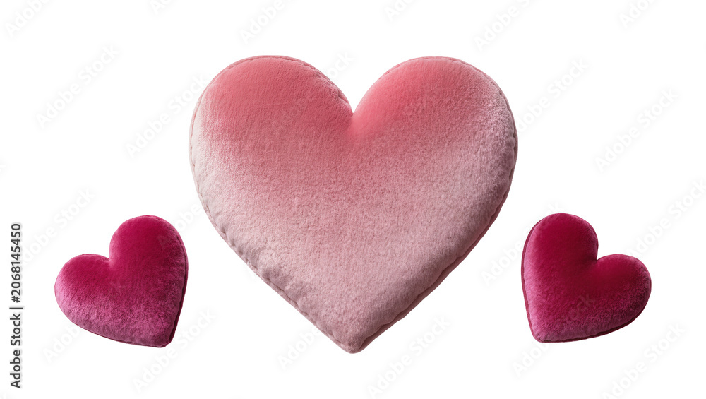 Fototapeta premium Isolated soft plush hearts in gradient pink and deep red colors, symbolizing affection and love