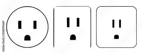 Electrical socket icon set with solid black fill featuring power, connection, electricity with outlet and plug-in
