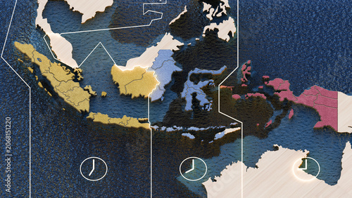 Indonesia Timezone Map 3D Render Illustration Background