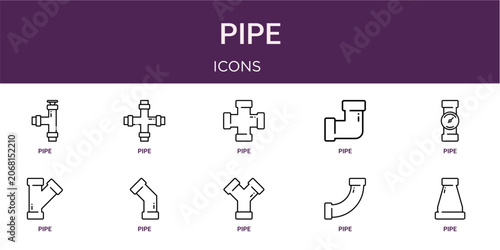 Foto Set of 10 thin line Pipe icons for dashboards, websites and mobile app layouts