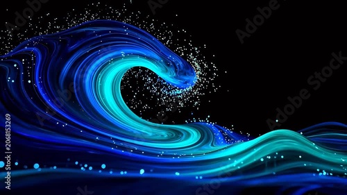 Abstract blue wave with glowing particles