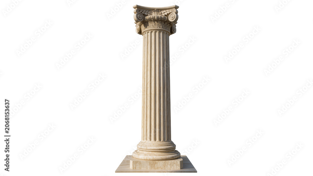 Fototapeta premium Isolated classical Greek or Roman Ionic column, architectural element, historical decorative structure