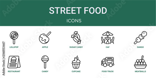 Obraz na plátně Set of 10 thin line Street Food icons for dashboards, websites and mobile app layouts