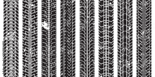 Bild auf Leinwand Grunge tire track textures with different tread patterns