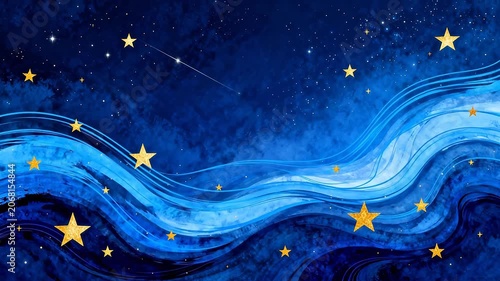Blue starry sky with wavy patterns