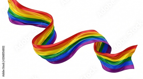 Vibrant rainbow colored ribbon waving on isolated white background symbolizing diversity and inclusivity with pride