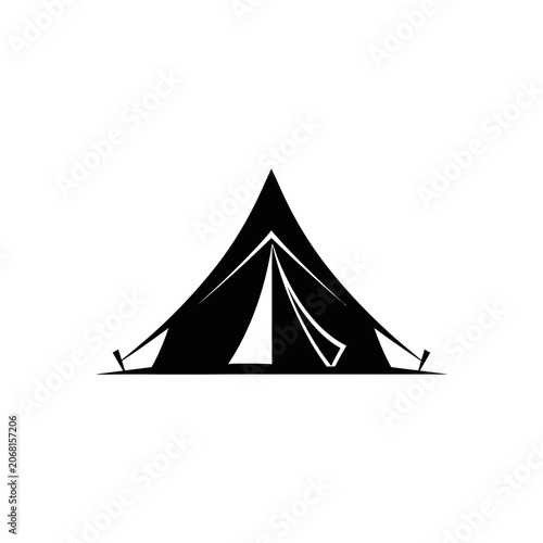 Black Silhouette of a Camping Tent on White Background