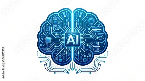 Artificial Intelligence AI Brain Concept with Digital Circuit Board Pattern Isolated on White Background