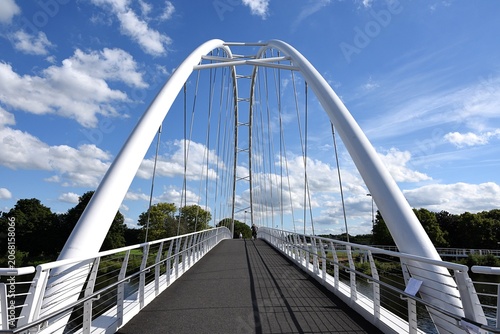 Waterside. New arched bridge over the River Trent for pedestrians and cyclists. Looking across the bridge. Opened in June 2026.