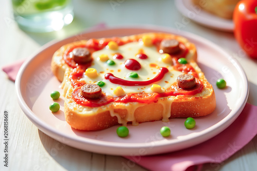Kid-Friendly Pizza Toast Served on a Pink Plate