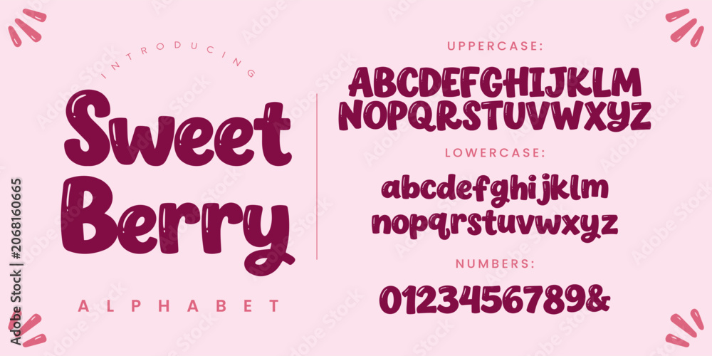 Fototapeta premium Sweet Berry Cute Handwritten Alphabet Decorative Fun Font Set