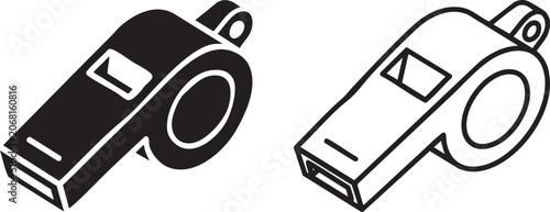Foto Sports Whistle Isometric Silhouettes and Line Art on White Background