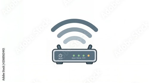 Wireless Router with Wi-fi Signal Icon on White Background