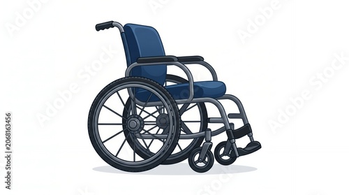 Wheelchair with Blue Seat and Armrests on White Background for Accessibility and Medical Use
