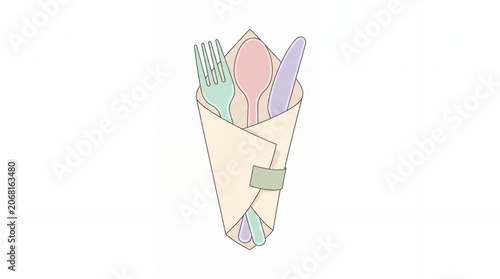 Pastel Colored Cutlery Set in Paper Cone for Children or Party Use