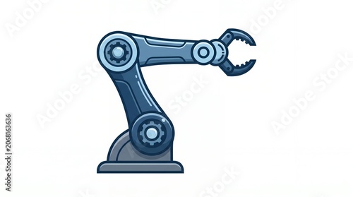 Robotic Arm with Mechanical Claw in Industrial Style on White Background