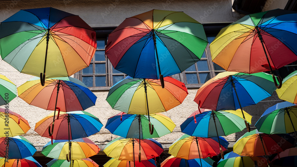 Naklejka premium Rainbow Umbrellas Above Antalya Street