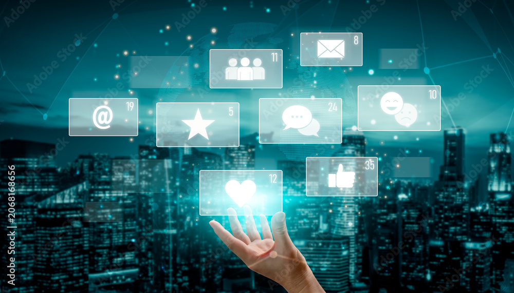 Obraz premium Social media engagement with interaction metrics showing comments, social media reactions, social media messages, and social media connections. Vouch