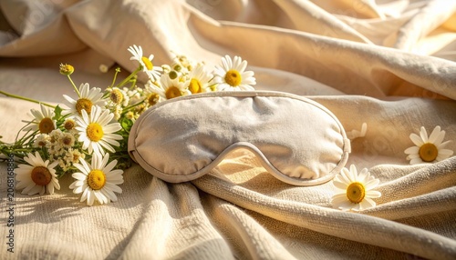 Silk Sleep Mask with Chamomile Flowers for Relaxation and Self Care