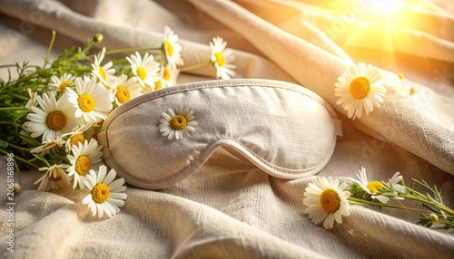 Luxury Sleep Mask with Fresh Daisy Flowers for Wellness Concept