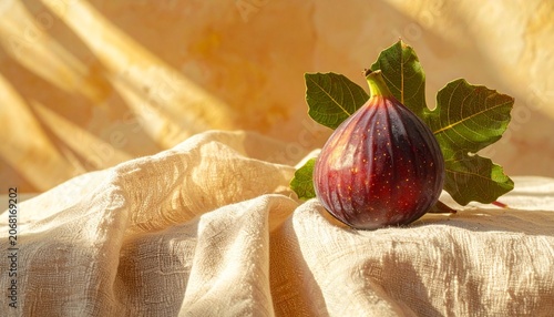 Ripe Fig Fruit with Green Leaves in Natural Light