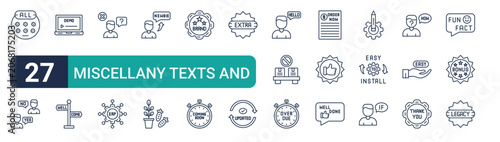 Fotografia Set of 27 thin line Miscellany Texts and Badges icons for app screens, websites and product dashboards