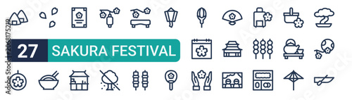 Foto Set of 27 thin line Sakura Festival icons for app screens, websites and product dashboards