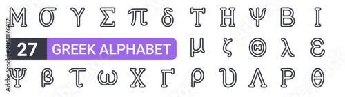 Tableau sur toile Set of 27 outline Greek Alphabet icons for modern UI, landing pages and digital services