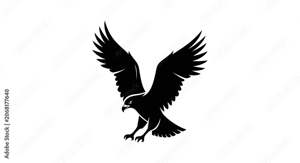Fototapeta premium Flying eagle silhouette with spread wings illustration.